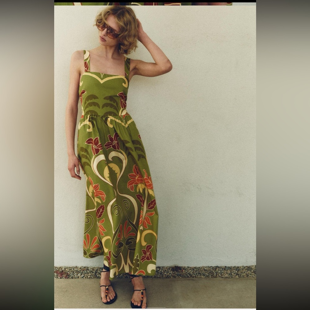 Zara limited edition printed bohemian cotton midi dress - Picture 4 of 10